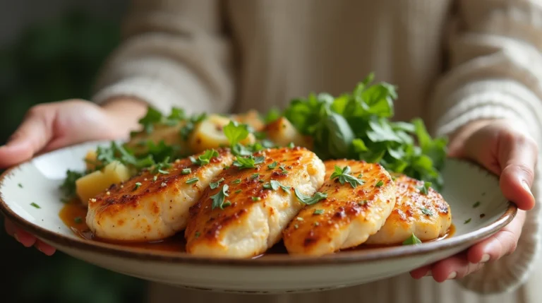 a plate of food with herbs on it